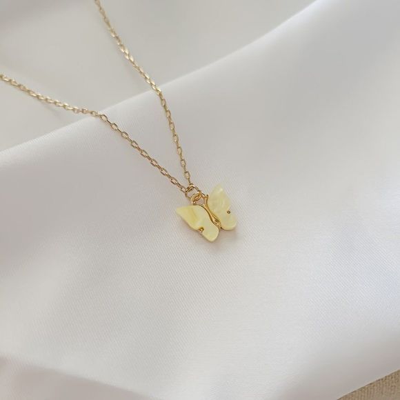 Jewelry - 7/$35 Yellow Acrylic Butterfly Charm Gold Chain Necklace